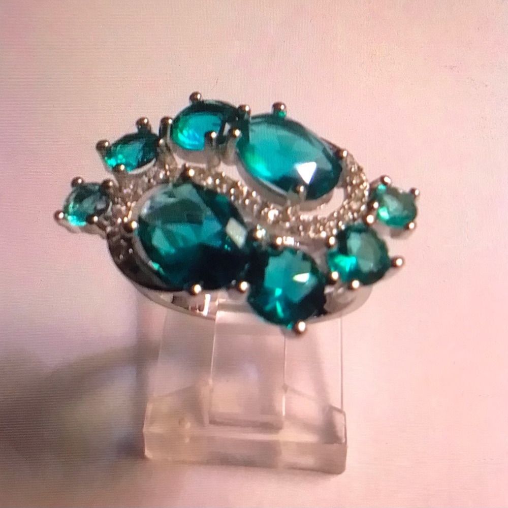 Aqua Apatite Stamped 925 Sterling Silver Ring